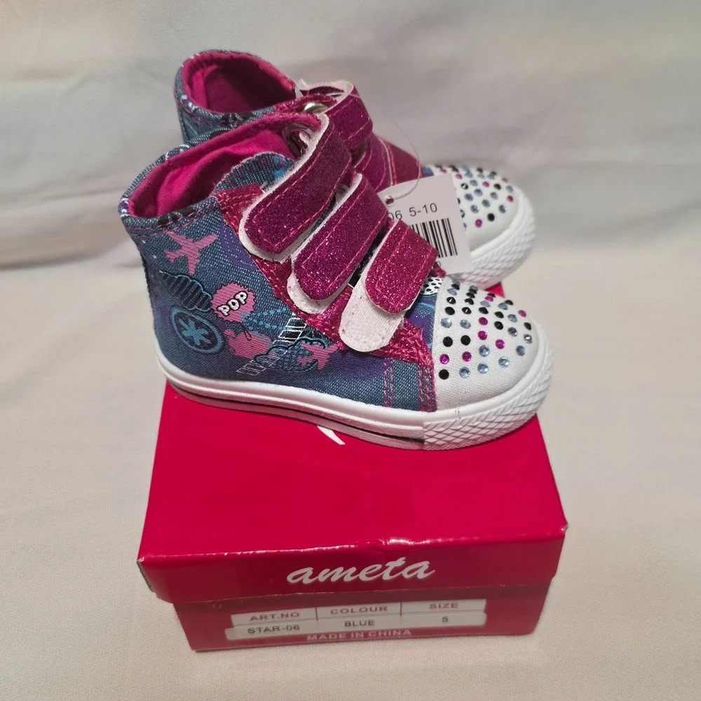 Ameta Toddler Girls High Top Hook & Loop Rhinestone Shoes Size 5 NWT‎